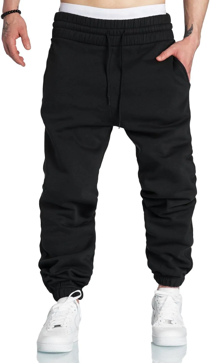 A WATERWANG Men's Sweatpants Casual Cotton Tapered Joggers Athletic Sweat Pants for Men Workout Running with Pockets
