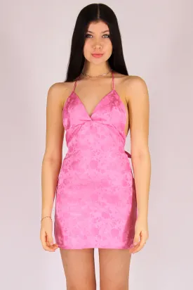 Adjustable Bralette Dress - Pink Satin with Roses