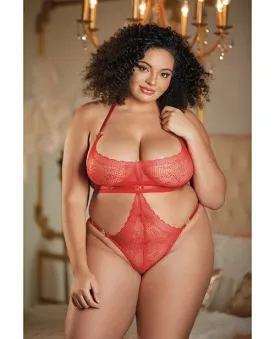 Allure Halter Ouverte Lace Teddy Black One Size Fits Most Curvy