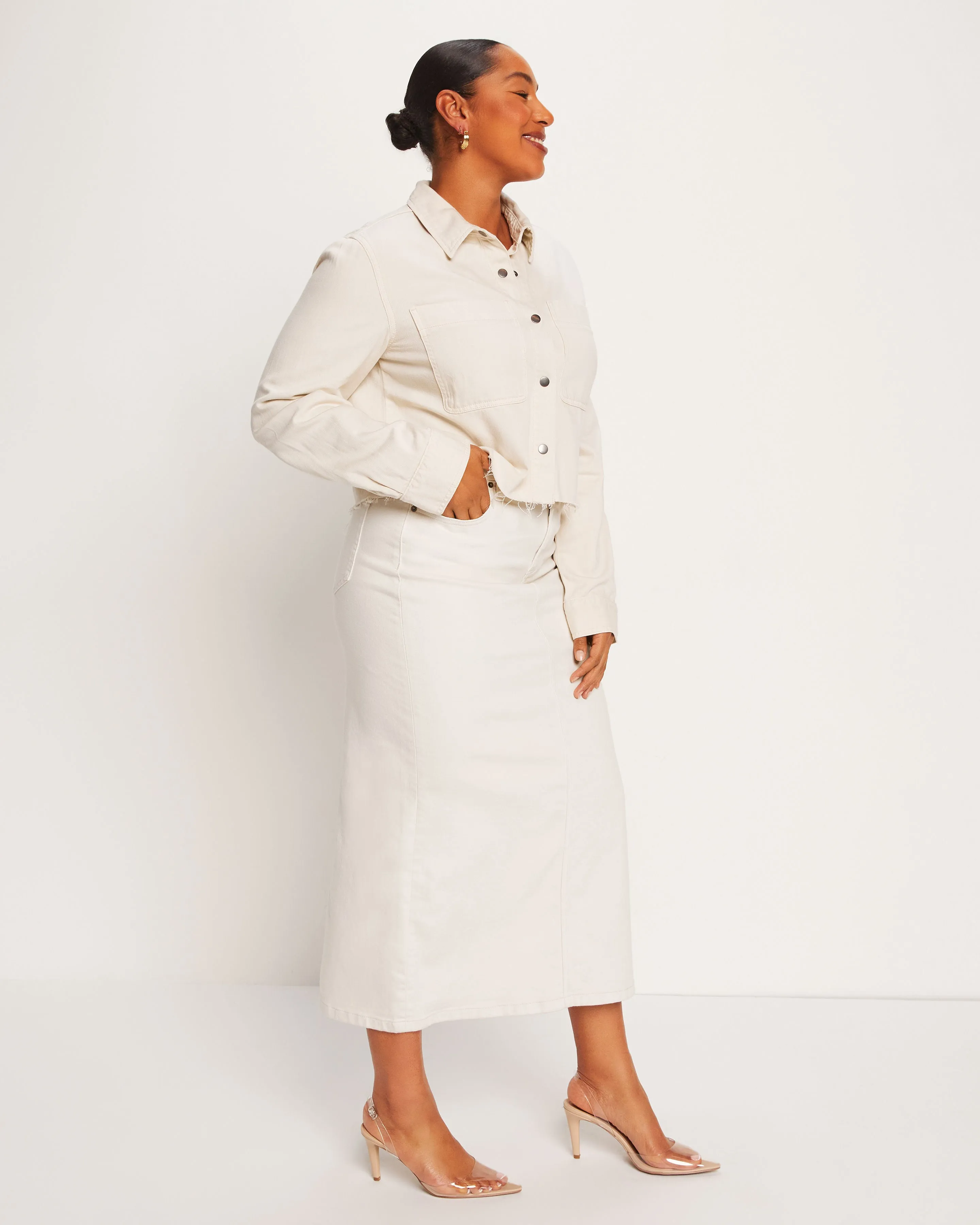 Berkeley Side Slit Denim Midi Skirt
