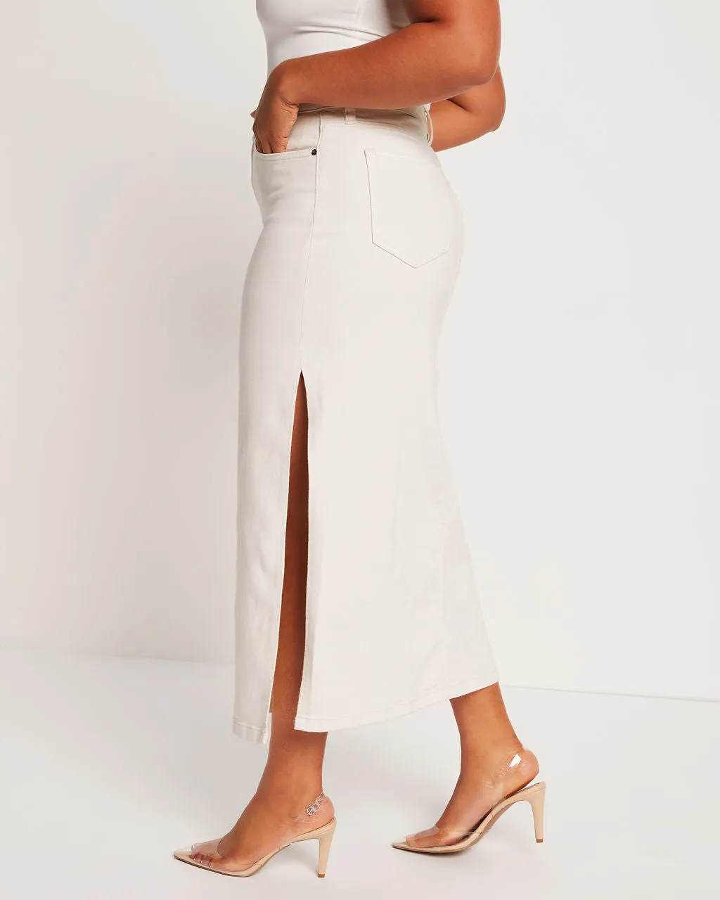 Berkeley Side Slit Denim Midi Skirt
