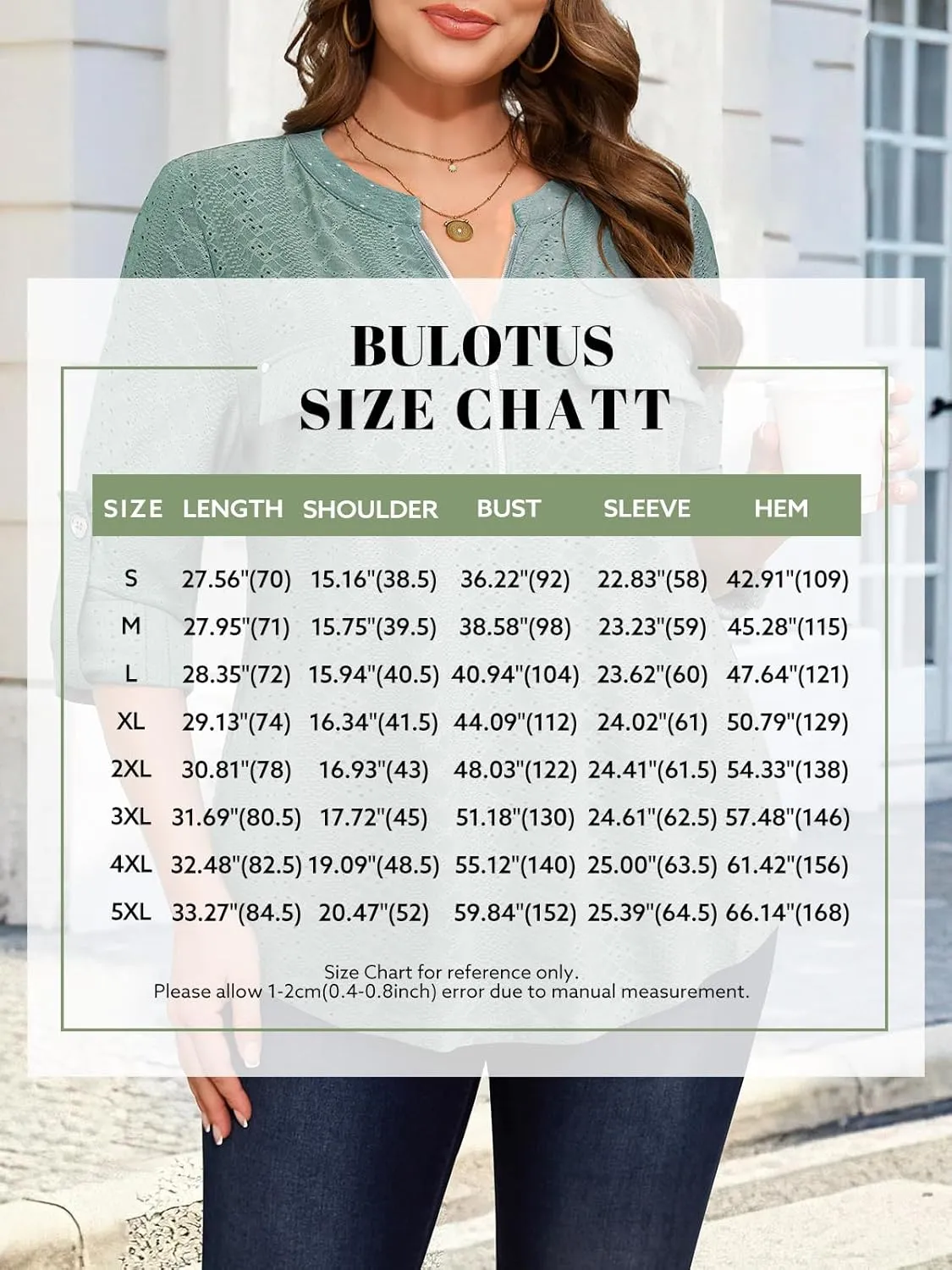 Bulotus Women's Zip Front V-Neck 3/4 Sleeve Tunic Casual Top