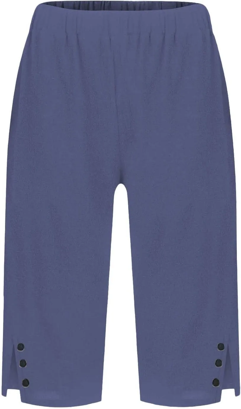 Capris for Women,Womens Capris Linen Pants with Pockets Cotton Trousers for Women Ladies Summer Loose Slacks
