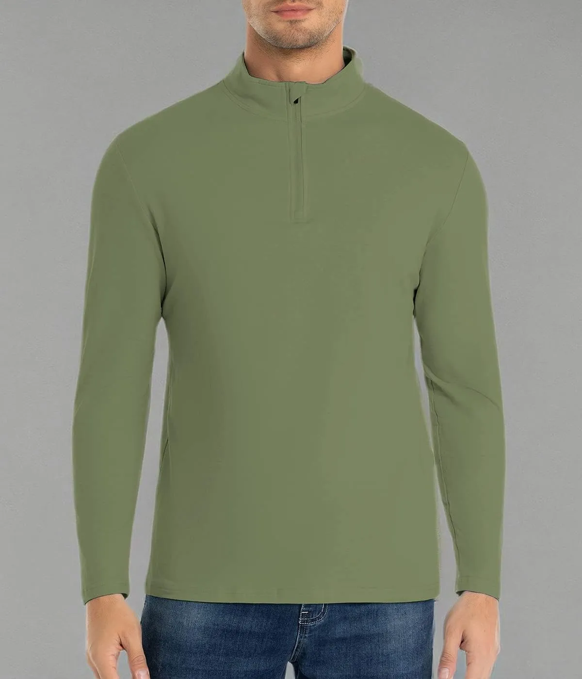 CARWORNIC Men's 1/4 Zip Pullover Long Sleeve Shirt Casual Slim Fit Stretch Cotton Mock Neck Work Golf Shirts