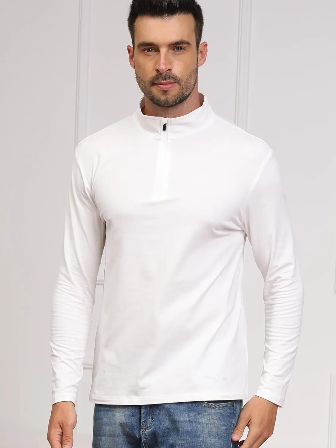 CARWORNIC Men's 1/4 Zip Pullover Long Sleeve Shirt Casual Slim Fit Stretch Cotton Mock Neck Work Golf Shirts