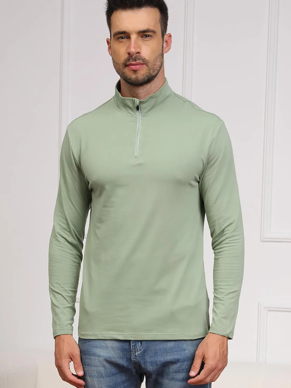 CARWORNIC Men's 1/4 Zip Pullover Long Sleeve Shirt Casual Slim Fit Stretch Cotton Mock Neck Work Golf Shirts