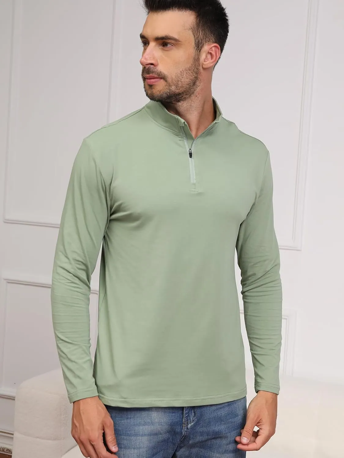 CARWORNIC Men's 1/4 Zip Pullover Long Sleeve Shirt Casual Slim Fit Stretch Cotton Mock Neck Work Golf Shirts
