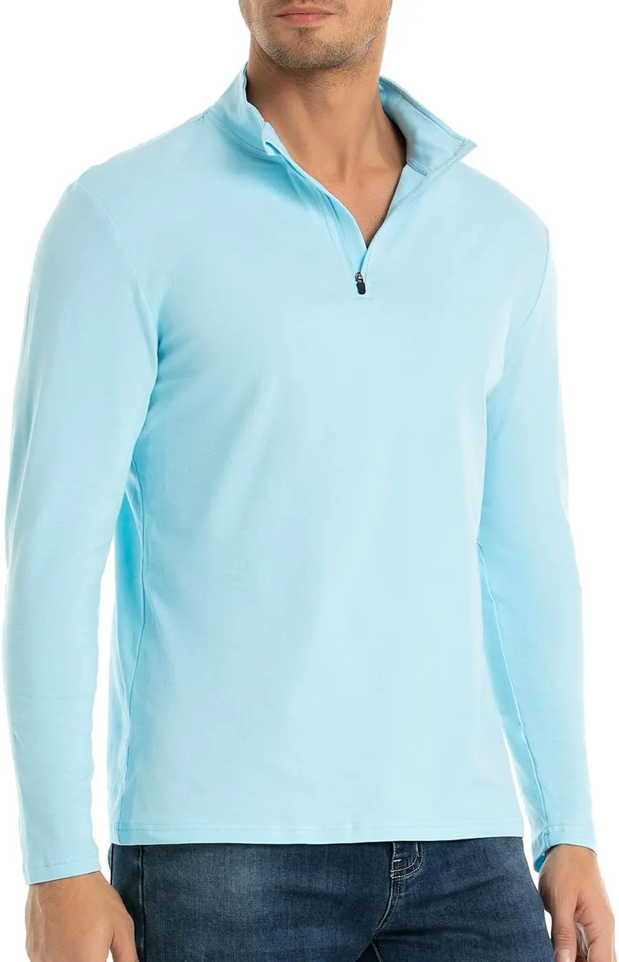 CARWORNIC Men's 1/4 Zip Pullover Long Sleeve Shirt Casual Slim Fit Stretch Cotton Mock Neck Work Golf Shirts