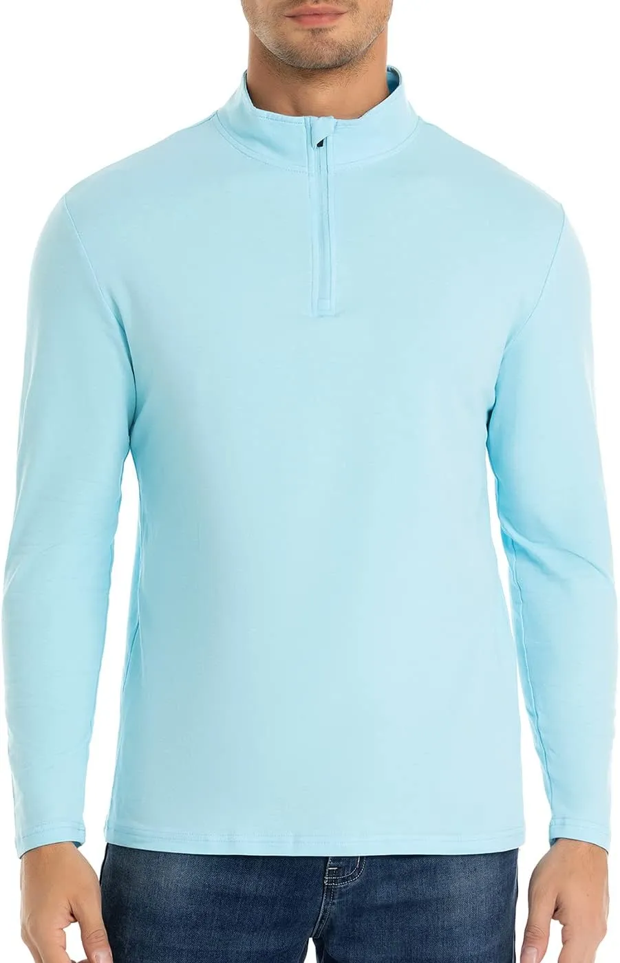 CARWORNIC Men's 1/4 Zip Pullover Long Sleeve Shirt Casual Slim Fit Stretch Cotton Mock Neck Work Golf Shirts