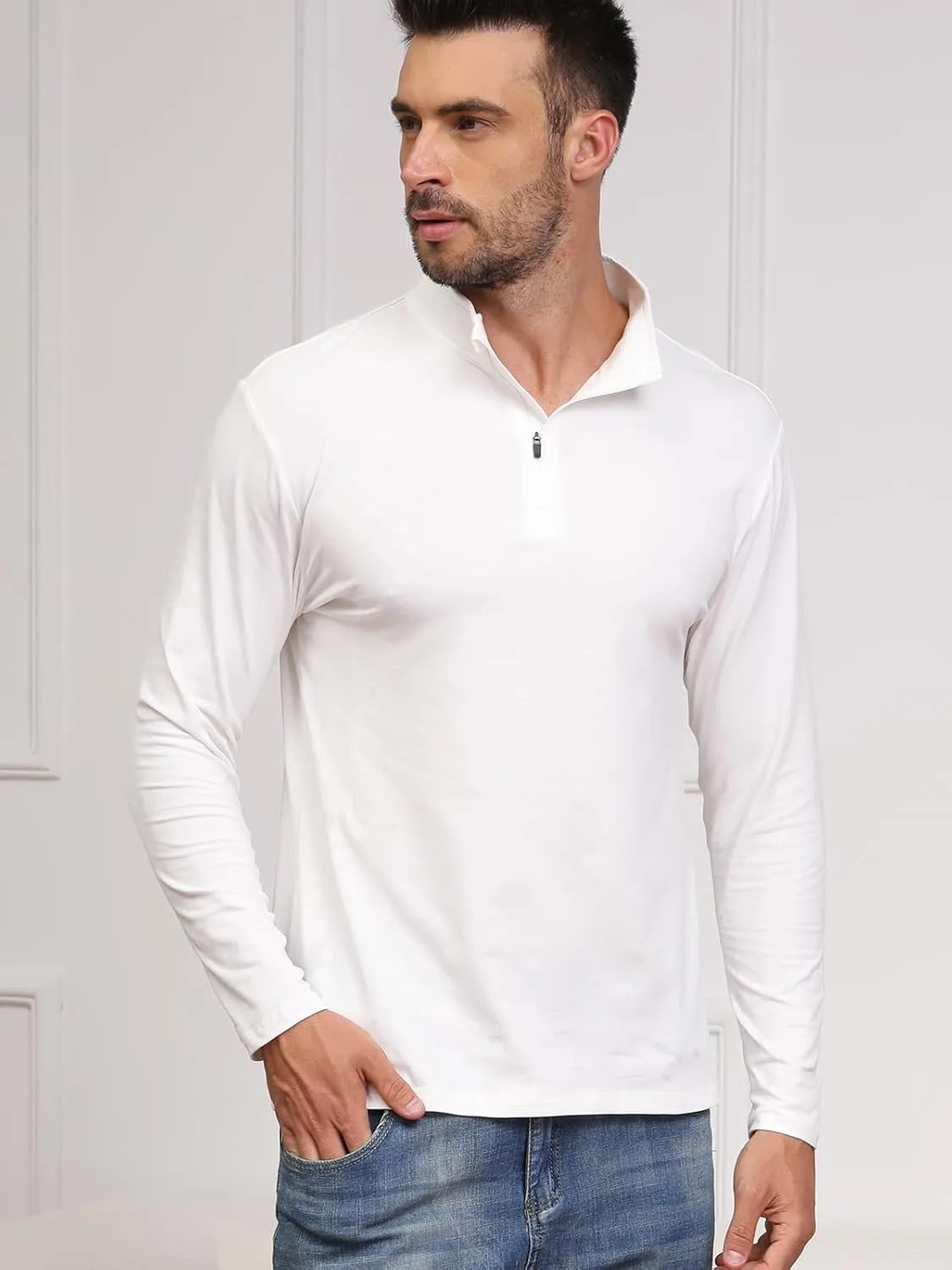 CARWORNIC Men's 1/4 Zip Pullover Long Sleeve Shirt Casual Slim Fit Stretch Cotton Mock Neck Work Golf Shirts