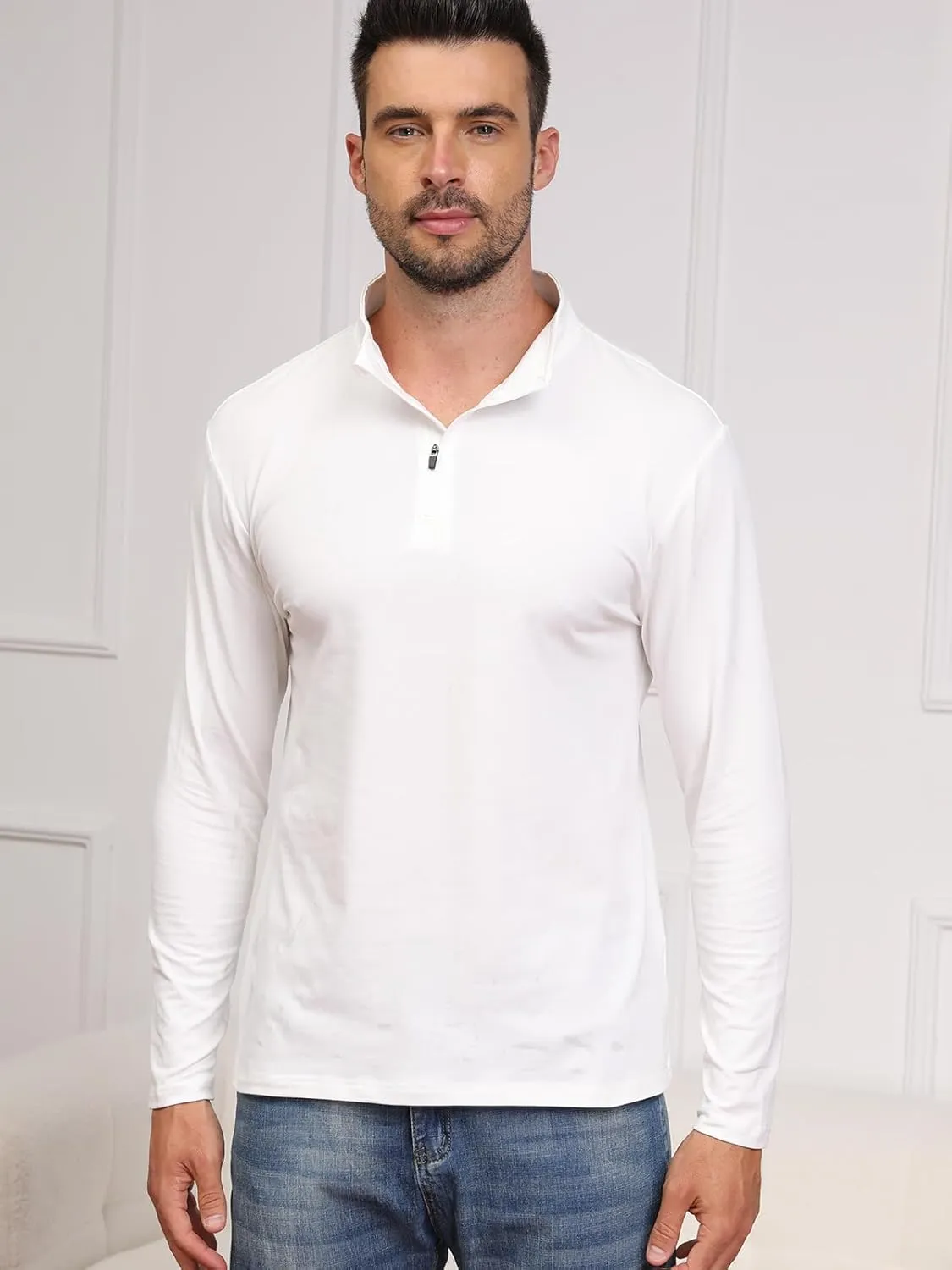CARWORNIC Men's 1/4 Zip Pullover Long Sleeve Shirt Casual Slim Fit Stretch Cotton Mock Neck Work Golf Shirts
