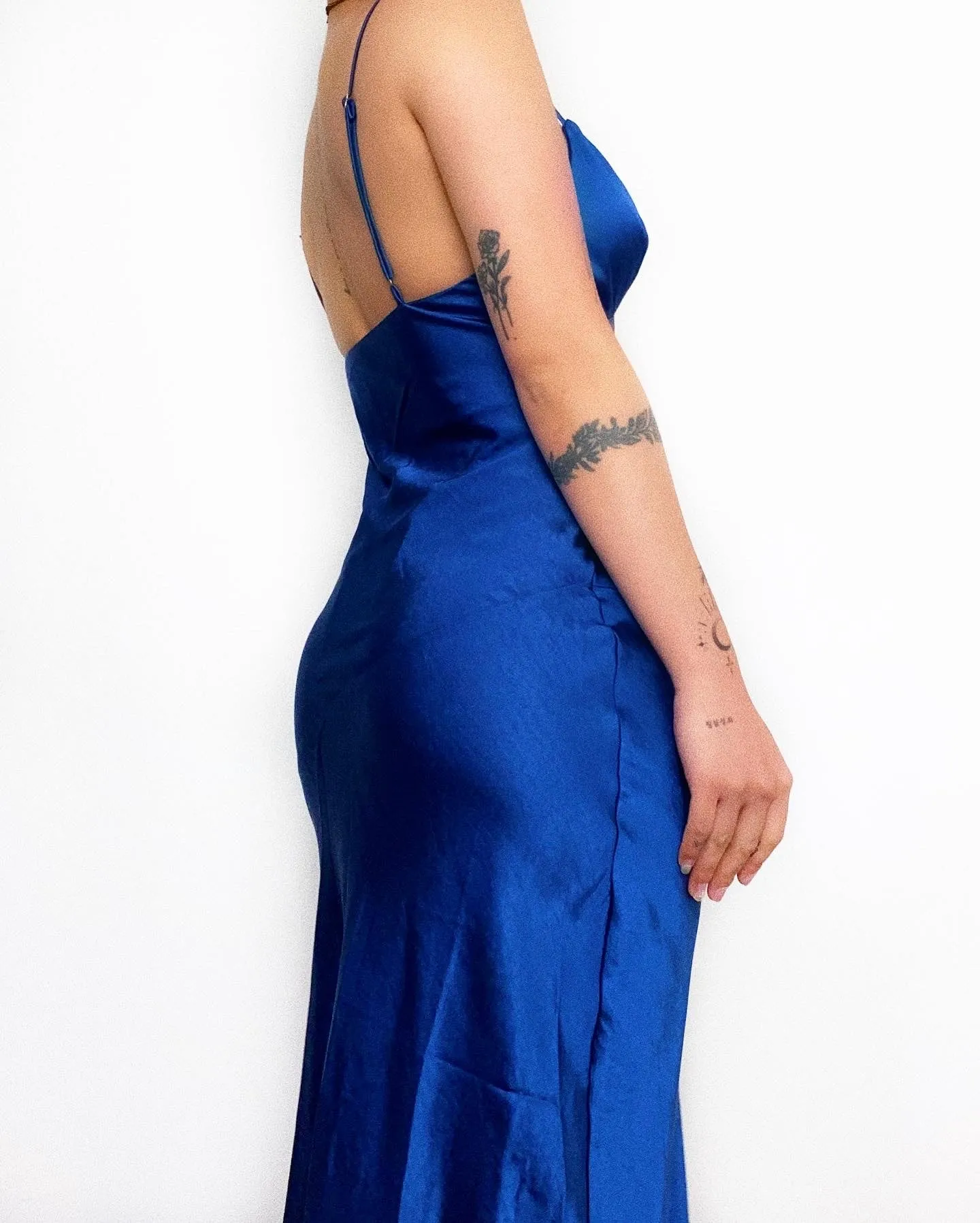 Celina Satin Midi Dress - Navy