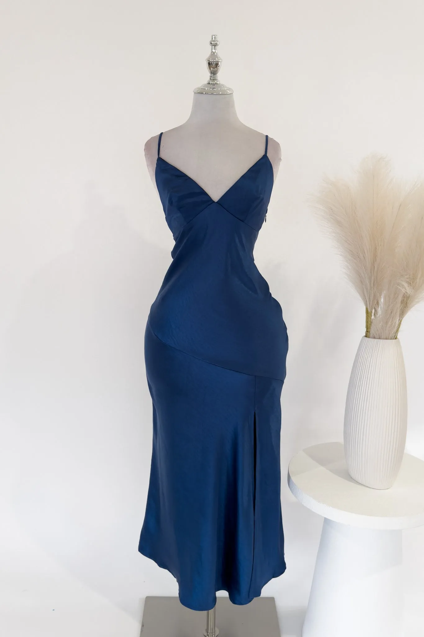 Celina Satin Midi Dress - Navy