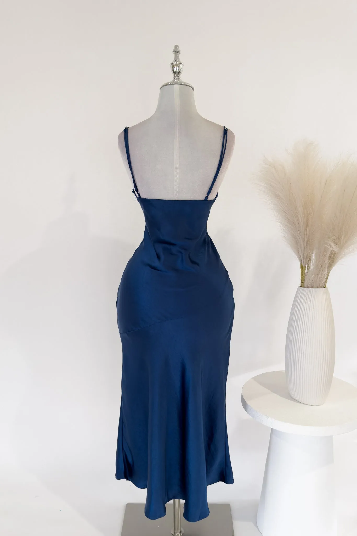 Celina Satin Midi Dress - Navy
