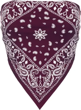 Design by Olivia Women's Sexy Paisley Print/Solid Bandana Tube Crop Top Shirt- Made in USA