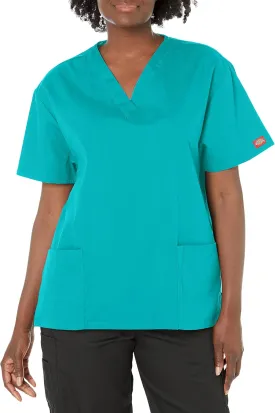 Dickies Women's V-Neck Scrub Top with 3 Pockets and Side Vents - 86706