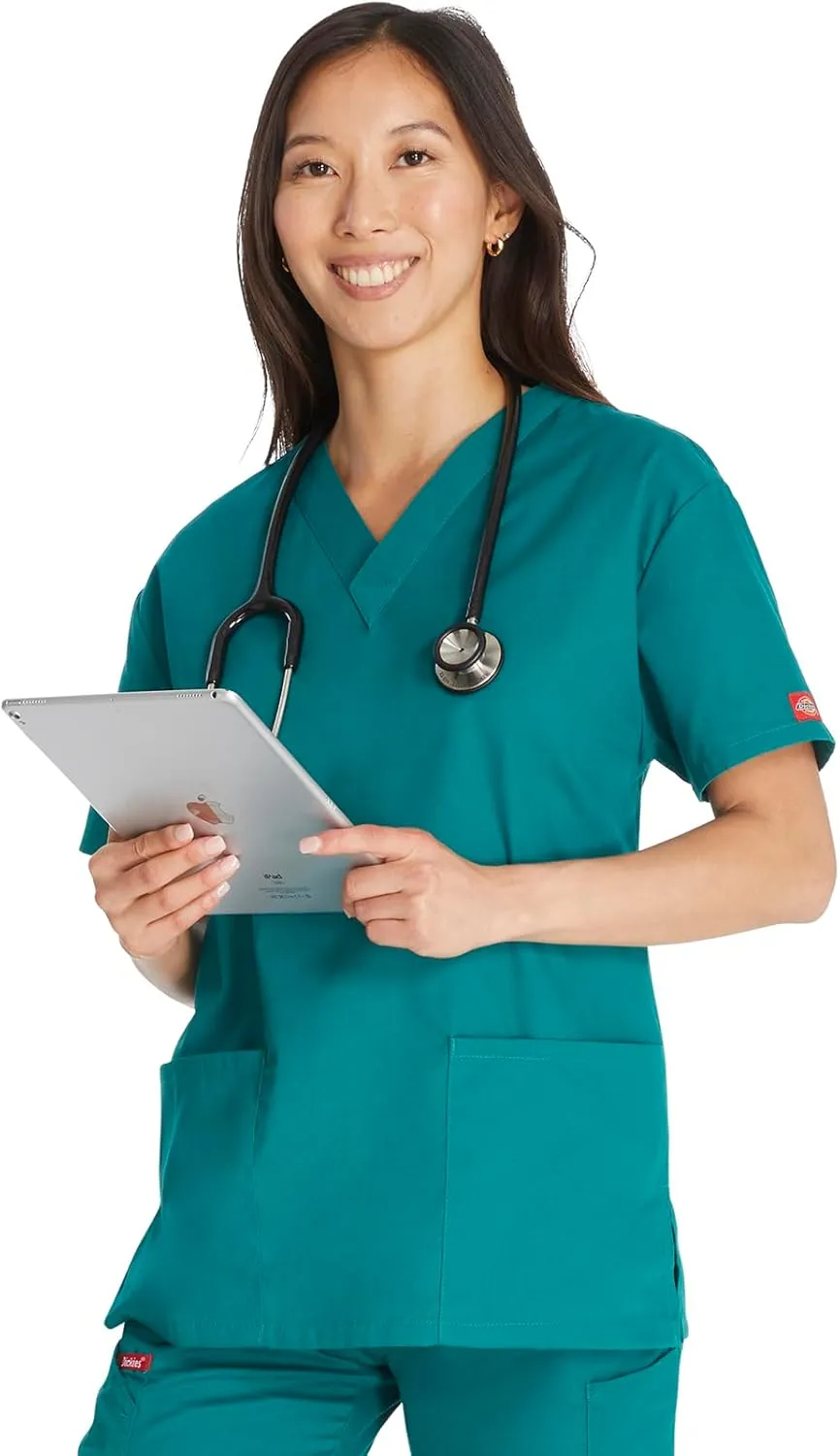 Dickies Women's V-Neck Scrub Top with 3 Pockets and Side Vents - 86706