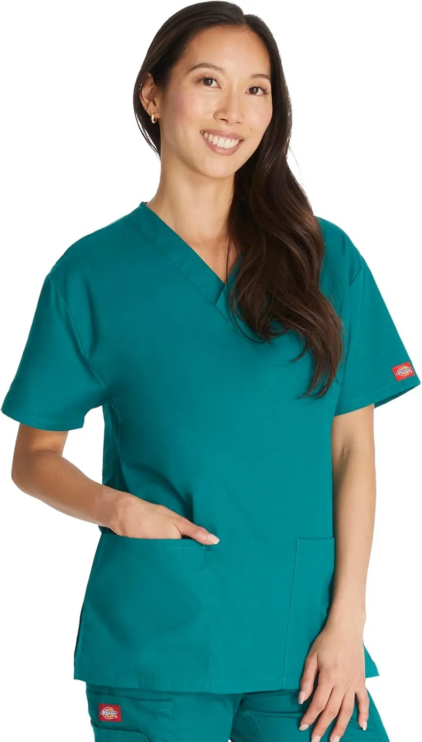 Dickies Women's V-Neck Scrub Top with 3 Pockets and Side Vents - 86706