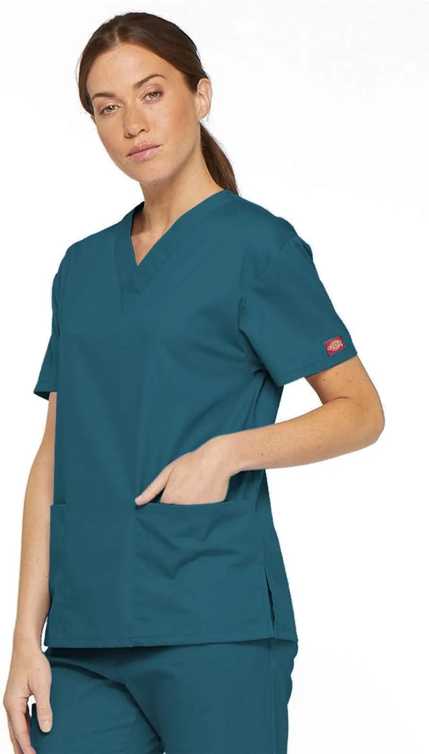 Dickies Women's V-Neck Scrub Top with 3 Pockets and Side Vents - 86706