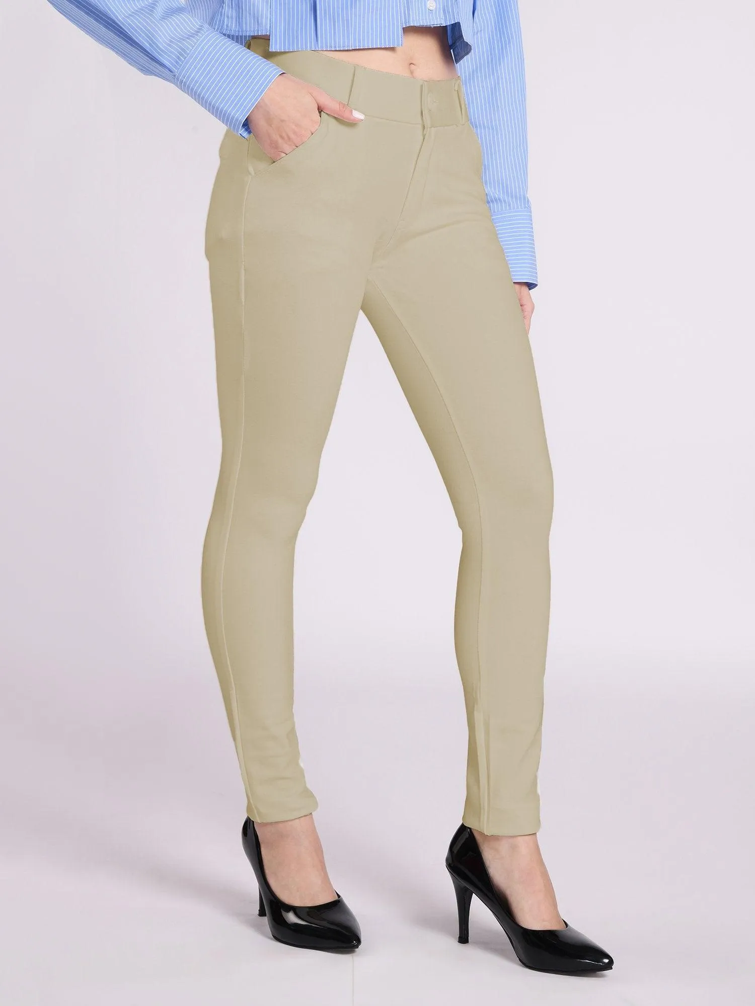 Dolce Divaa Women Skinny Fit Formal Trousers - Skin
