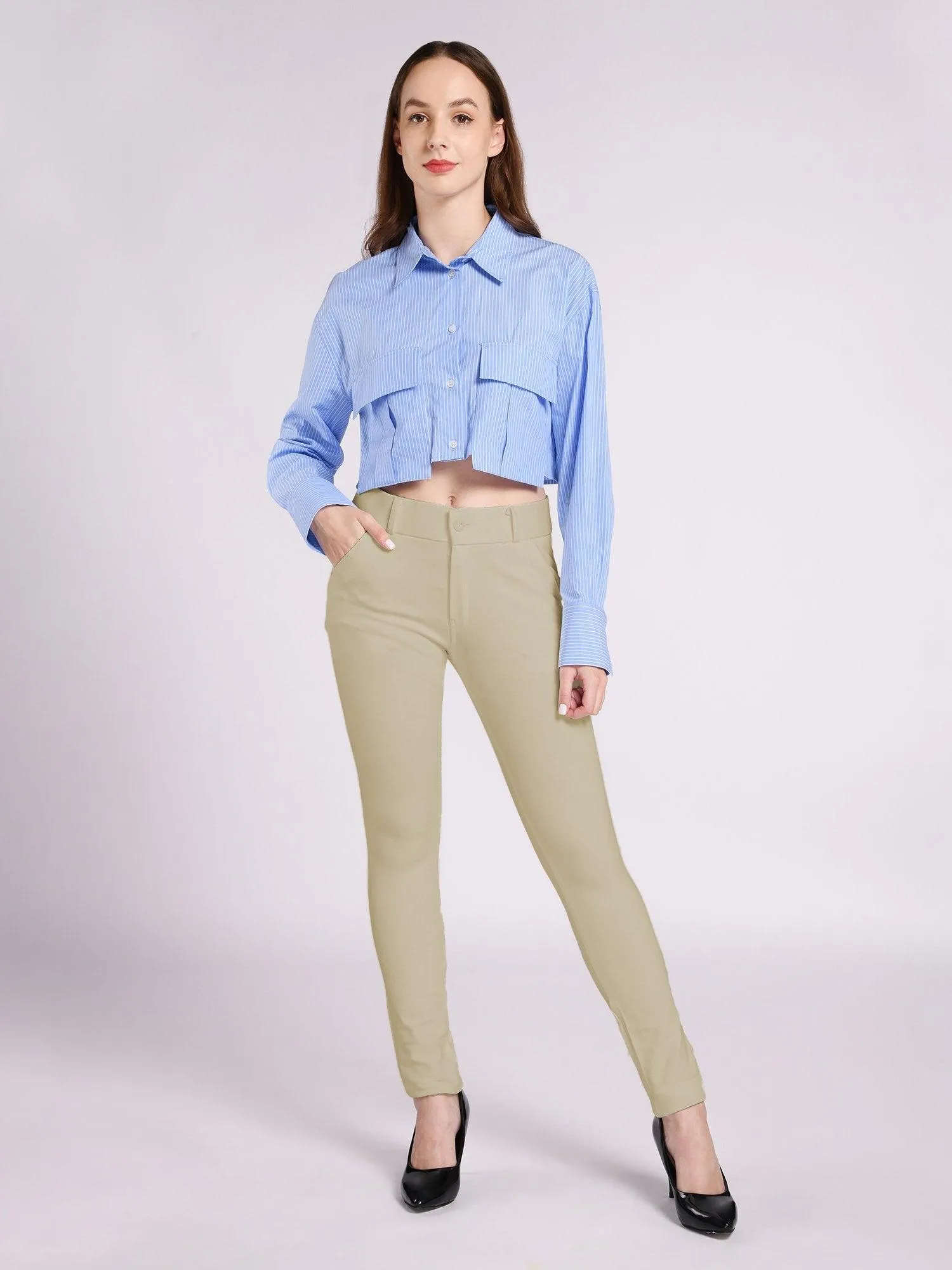 Dolce Divaa Women Skinny Fit Formal Trousers - Skin