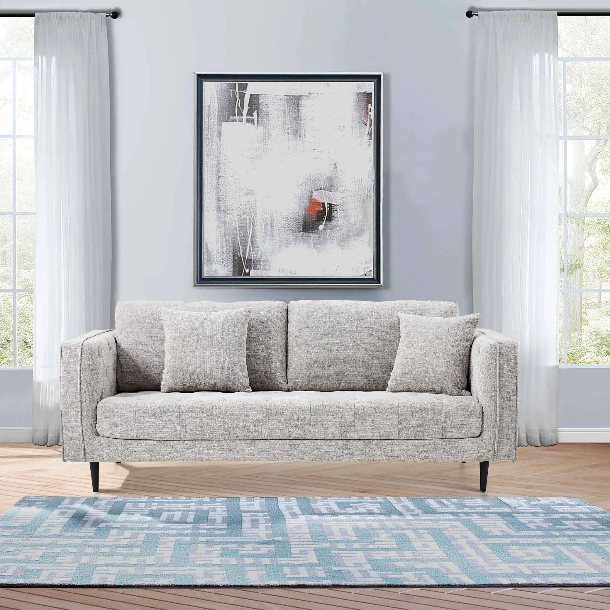 Durable 3-Seater Sofa, Quartz Fabric Upholstery, French Style
