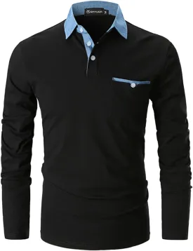 GHYUGR Men's Long Sleeve Polos Contrasting Colors Design Golf T-Shirt Casual Polo Shirts