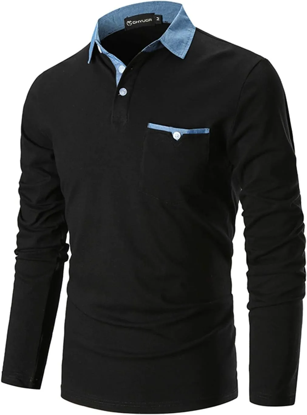 GHYUGR Men's Long Sleeve Polos Contrasting Colors Design Golf T-Shirt Casual Polo Shirts