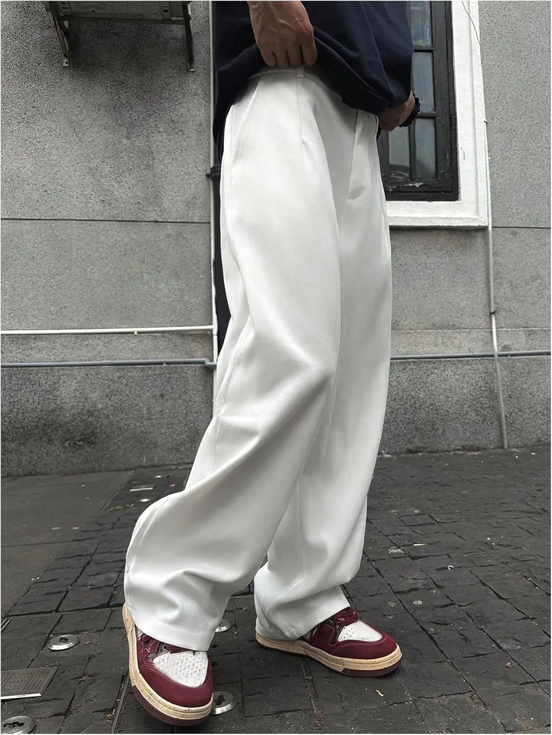 GORGLITTER Men's Button Front Pleated Casual Trousers Classic Fit Wide Leg High Waisted Zip Fly Work Business Pants