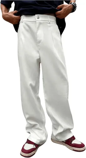GORGLITTER Men's Button Front Pleated Casual Trousers Classic Fit Wide Leg High Waisted Zip Fly Work Business Pants