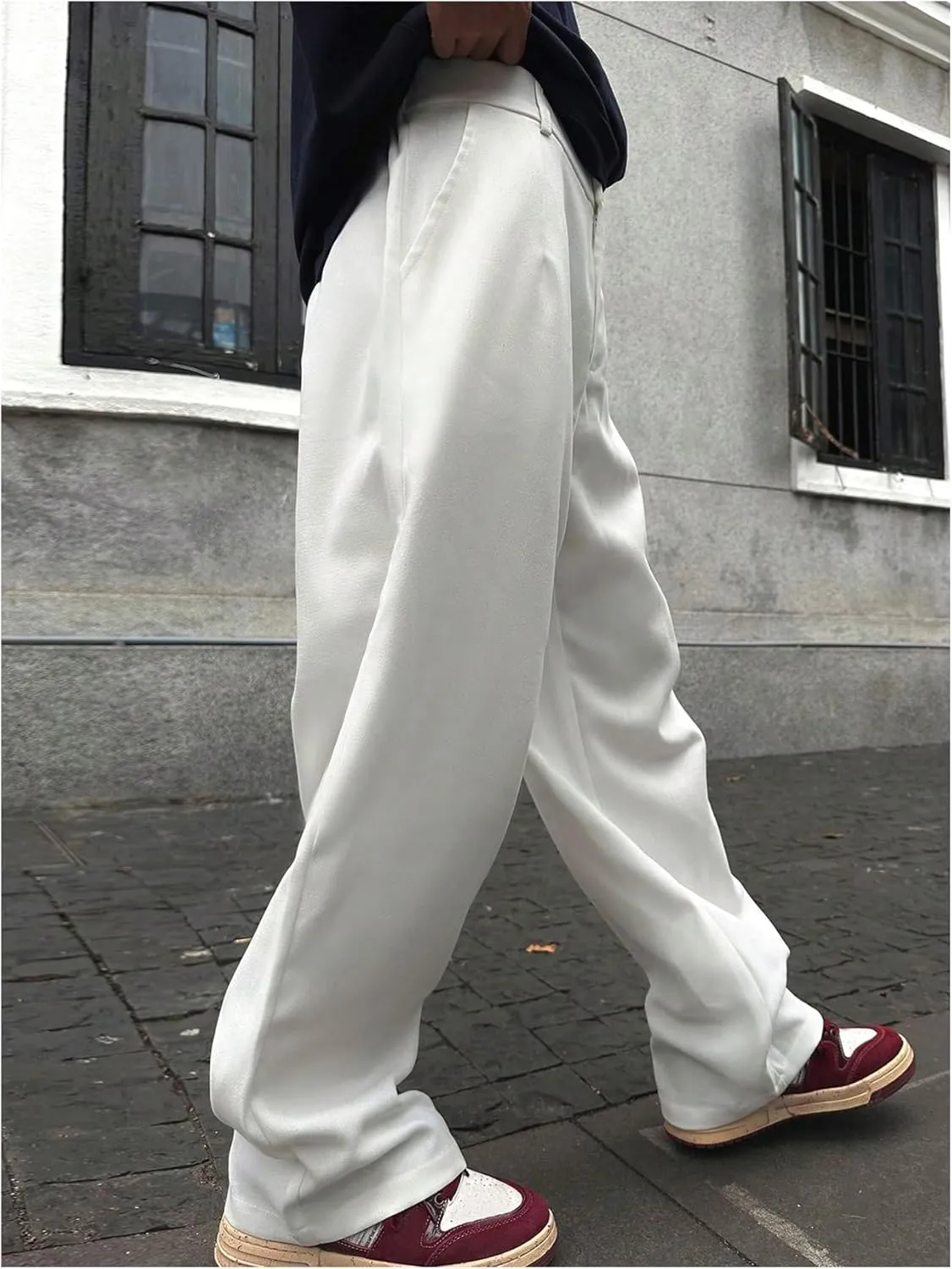 GORGLITTER Men's Button Front Pleated Casual Trousers Classic Fit Wide Leg High Waisted Zip Fly Work Business Pants