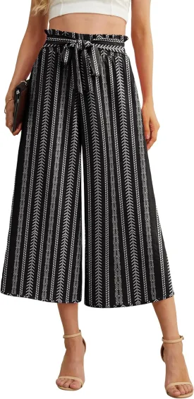 IWOLLENCE Women Flowy Loose Wide Leg Pant Summer Beach Casual Trousers high Waist Adjustable Knot Business Work Casual Pants