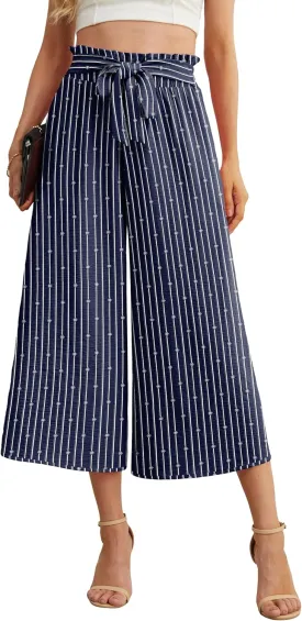 IWOLLENCE Women Flowy Loose Wide Leg Pant Summer Beach Casual Trousers high Waist Adjustable Knot Business Work Casual Pants