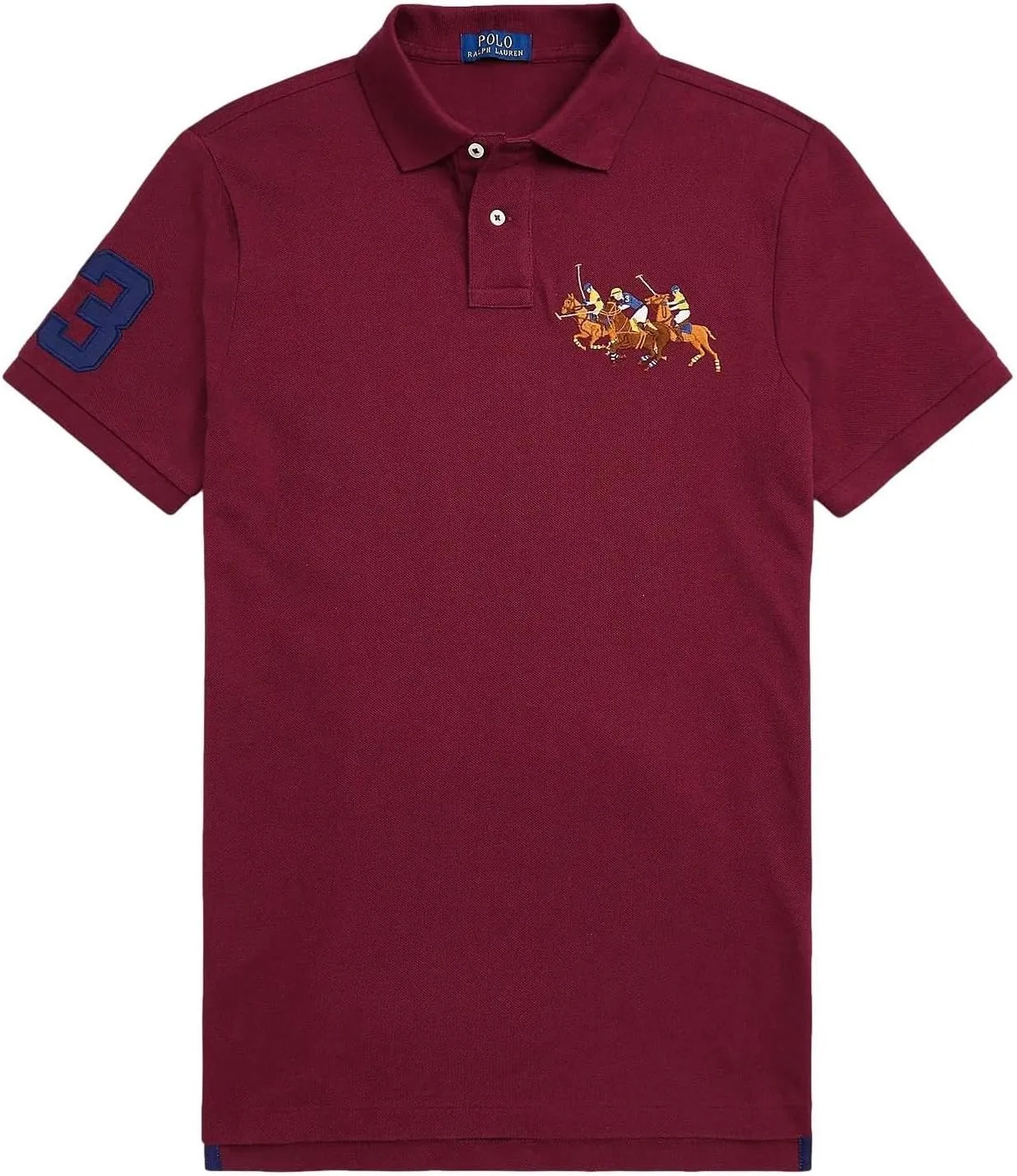 POLO RALPH LAUREN Mens Custom Slim Fit Mesh Triple Pony Polo Shirt