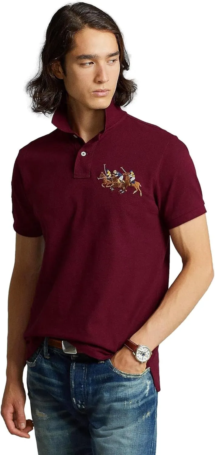 POLO RALPH LAUREN Mens Custom Slim Fit Mesh Triple Pony Polo Shirt