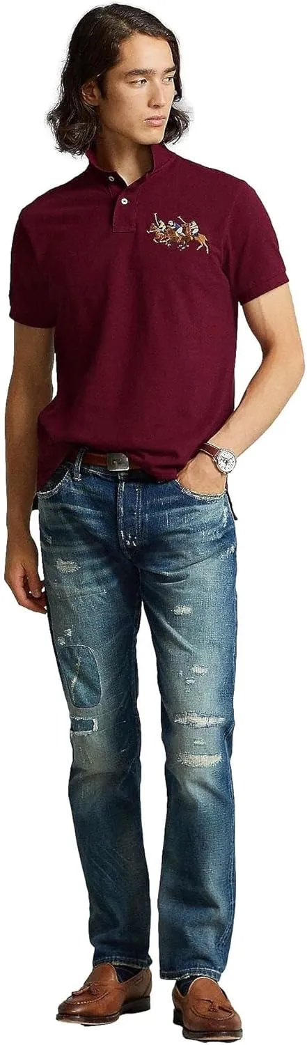 POLO RALPH LAUREN Mens Custom Slim Fit Mesh Triple Pony Polo Shirt