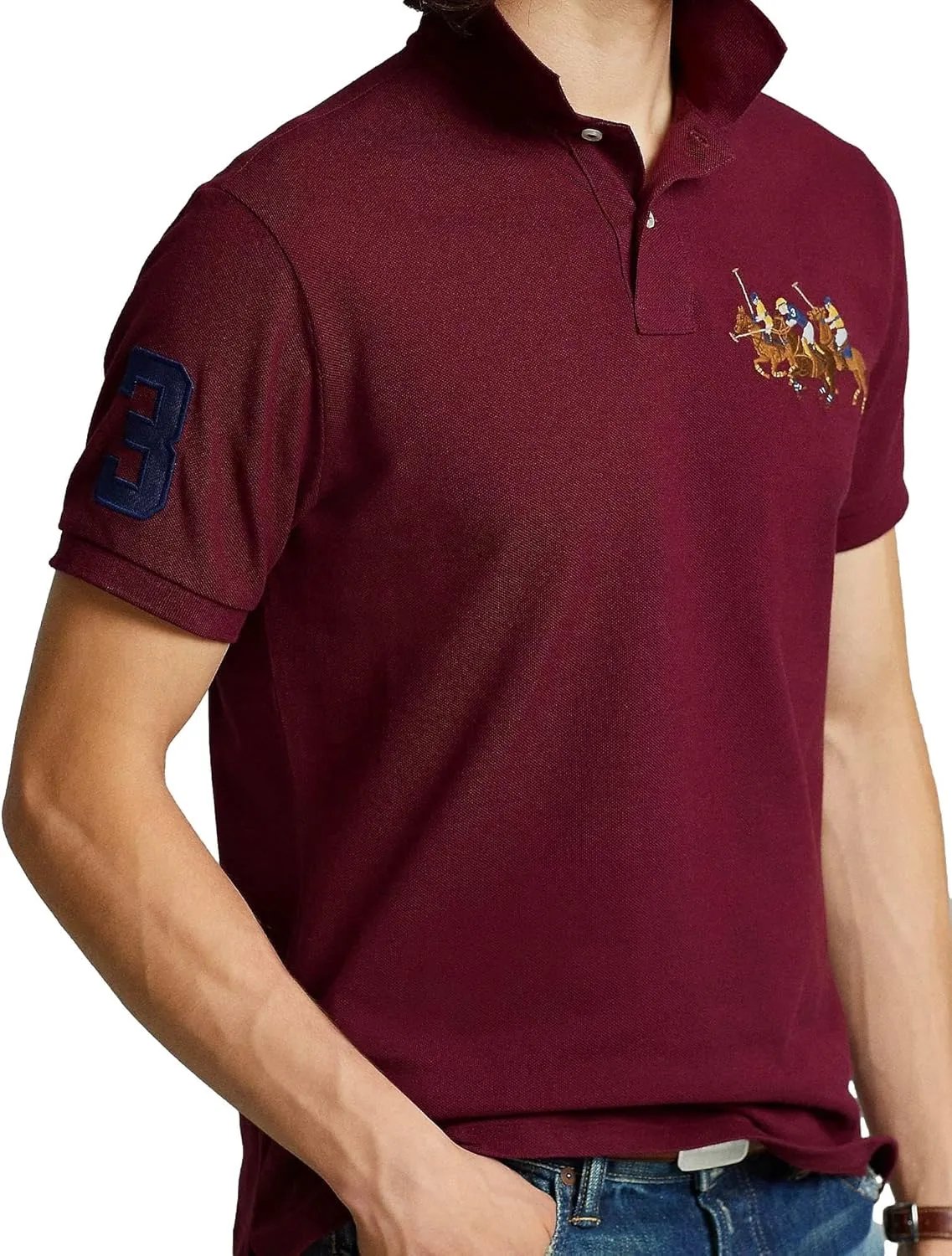 POLO RALPH LAUREN Mens Custom Slim Fit Mesh Triple Pony Polo Shirt