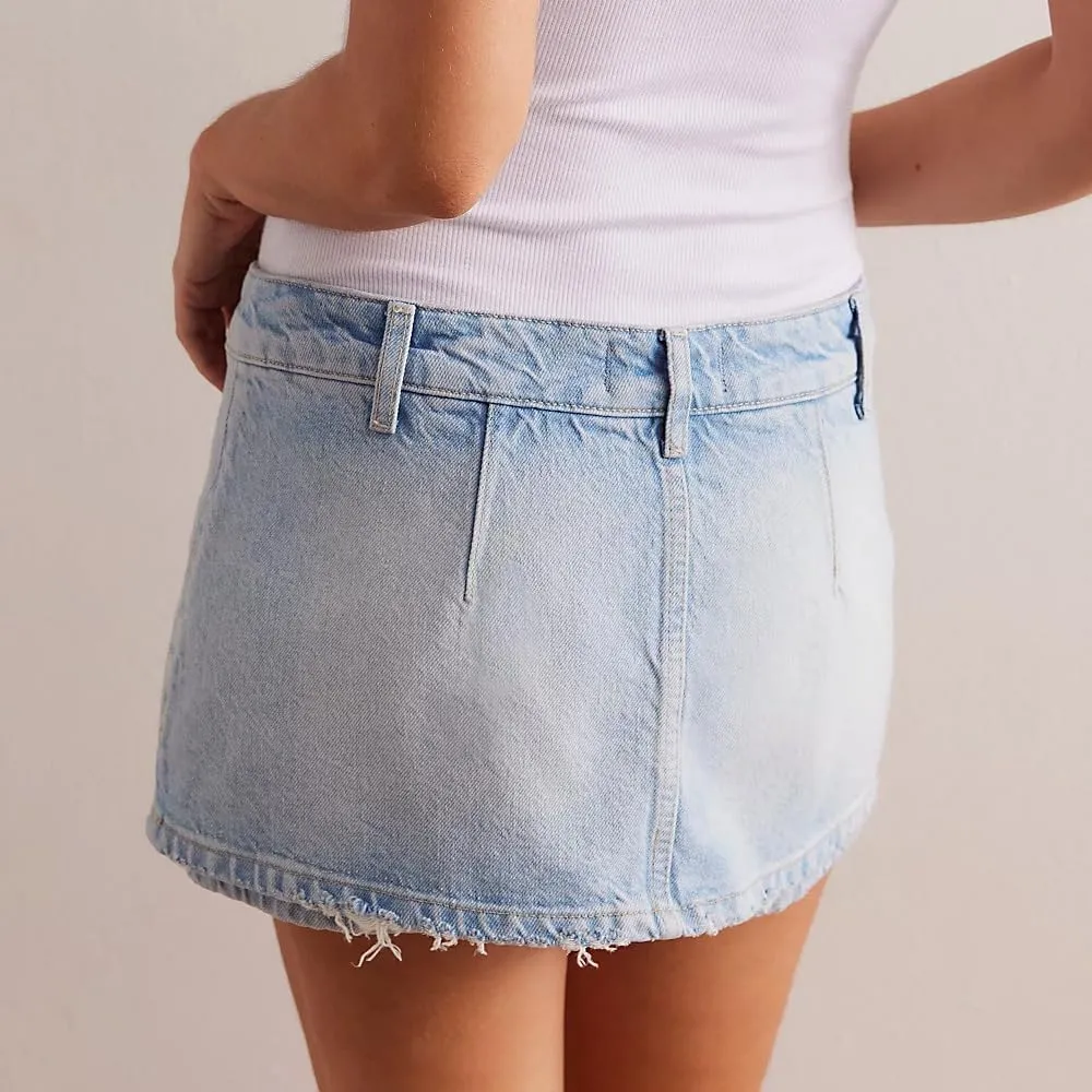 utcoco Women's 2025 Summer Casual Denim Skort Skirts Low Waisted Mini Jean Skirt Zip Fly Denim Skirt