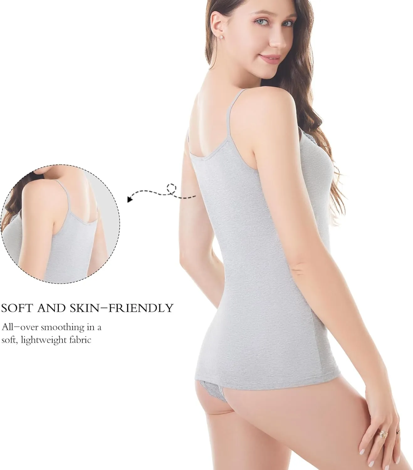 Womens Tank Top Camisoles with Premium Cotton Italian Design - Trimmed with Flower Lace on Neckline