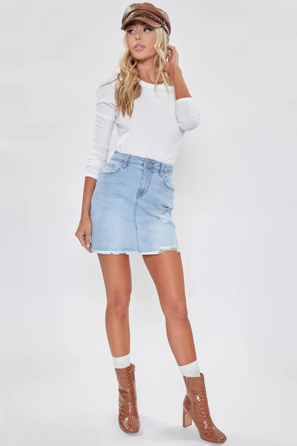 YMI Women's Essential Mini Skirt with Frayed Hem